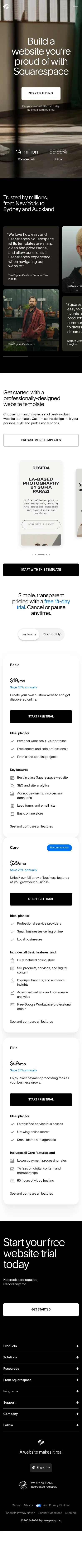 squarespace.com/go/build-a-website/au on mobile, full screenshot
