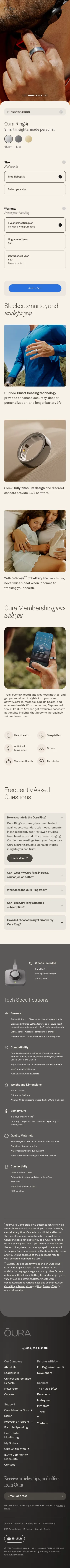ouraring.com/store/rings/oura-ring-4/silver on mobile, full screenshot