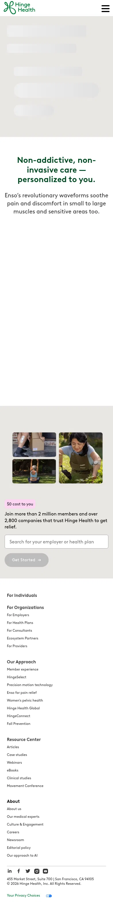 hingehealth.com/acquisition/pm-enso-m3 on mobile, full screenshot