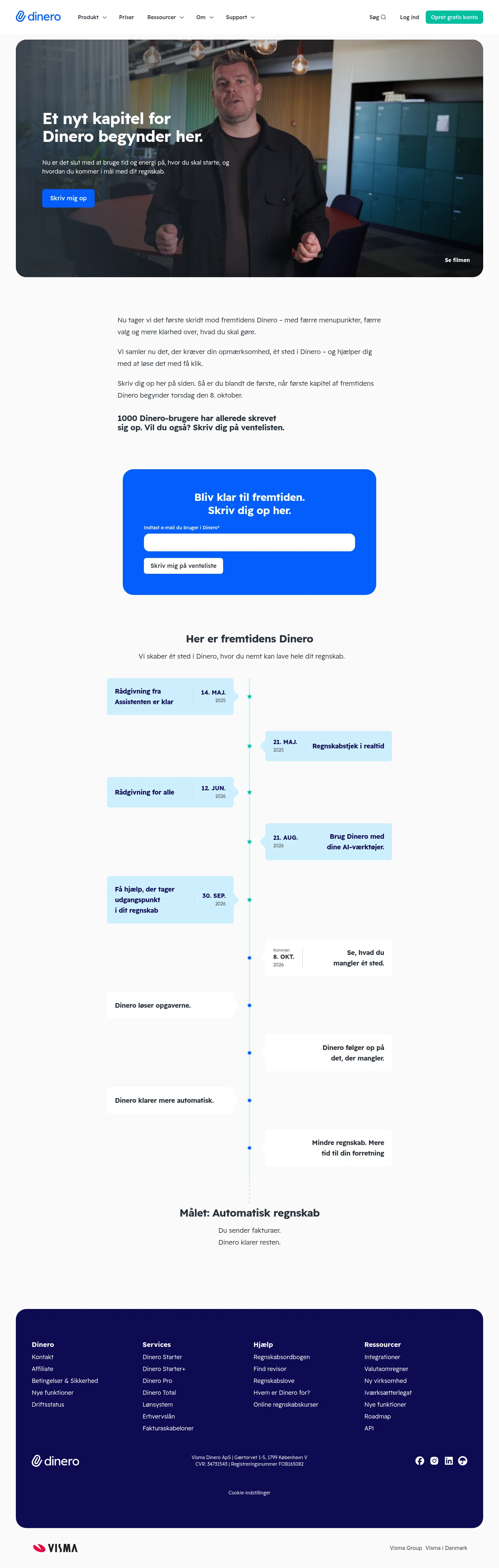 Dinero - Regnskabsprogram landing page