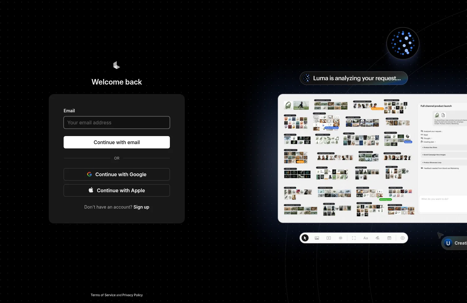 auth.lumalabs.ai/sign-up on desktop, full screenshot