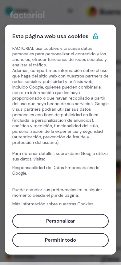factorial.es/product-tour on mobile, full screenshot