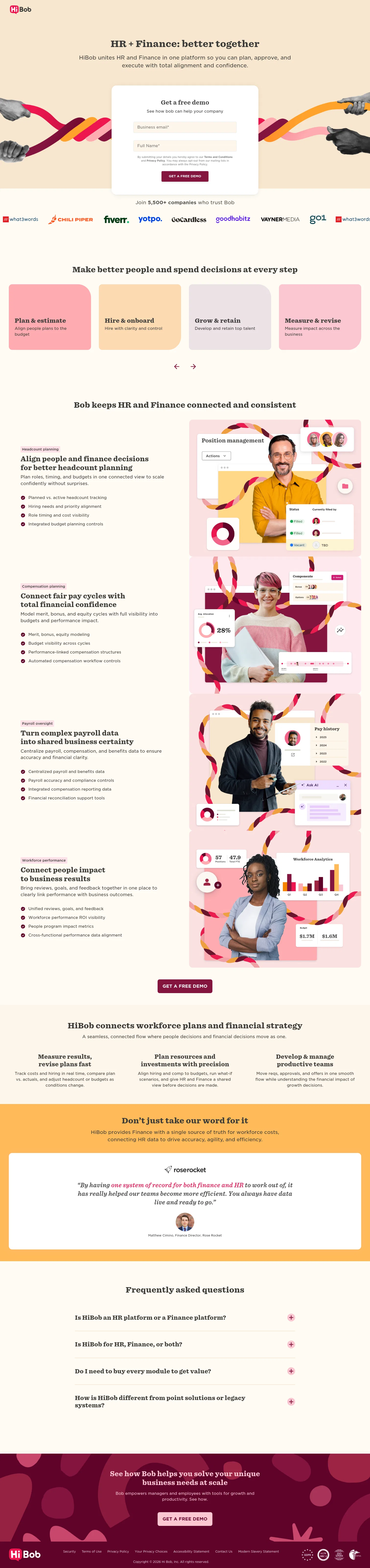 hibob.com/lp/hr-finance on desktop, full screenshot