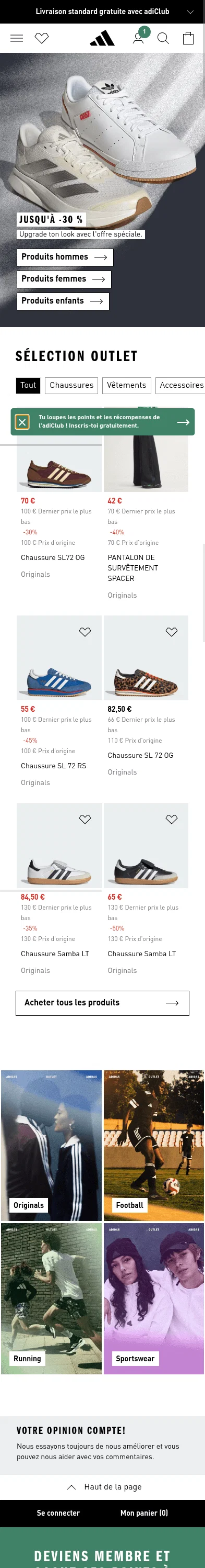 adidas.fr/outlet on mobile