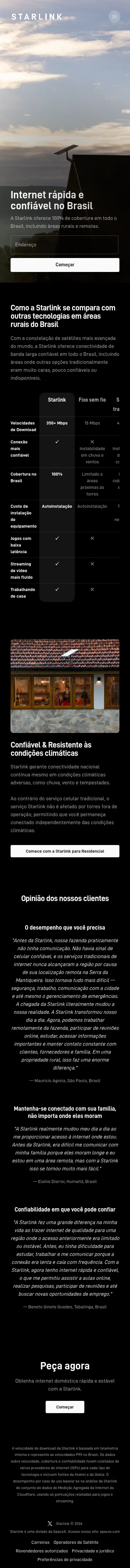 starlink.com/br/residential/internet-comparison on mobile, full screenshot