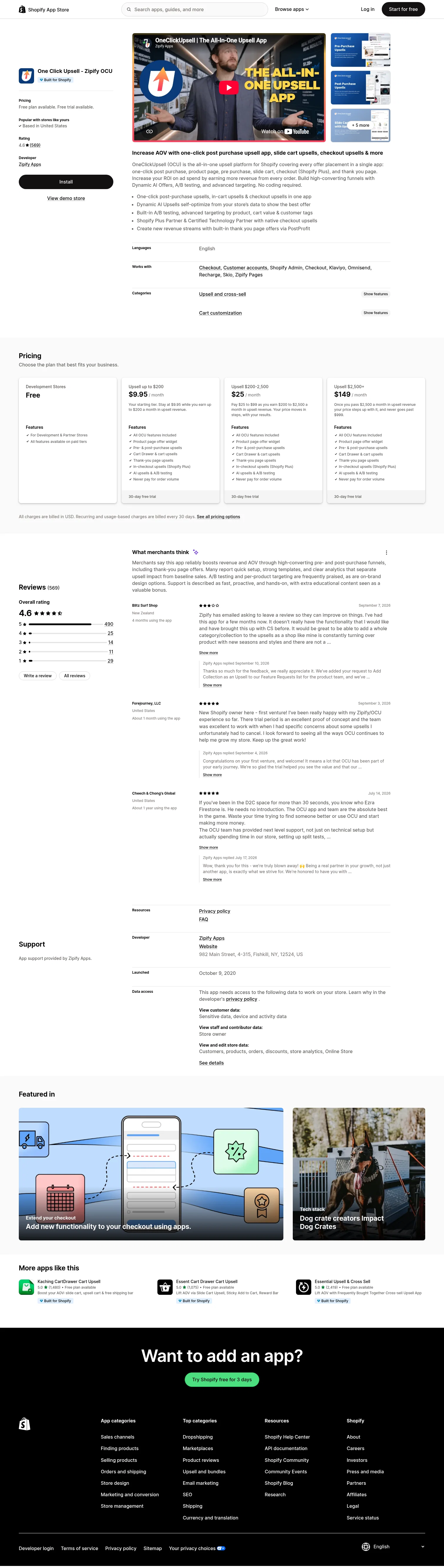 Zipify Apps landing page