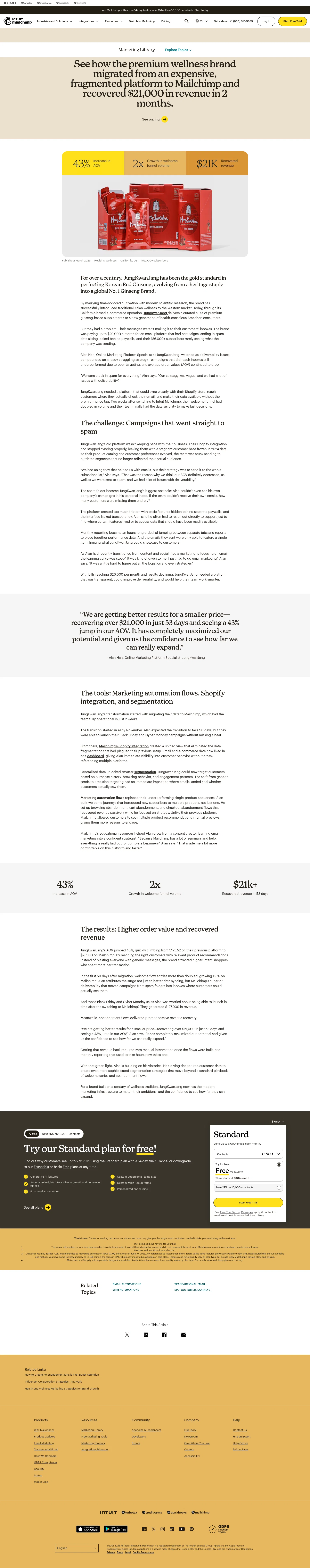 Mailchimp landing page