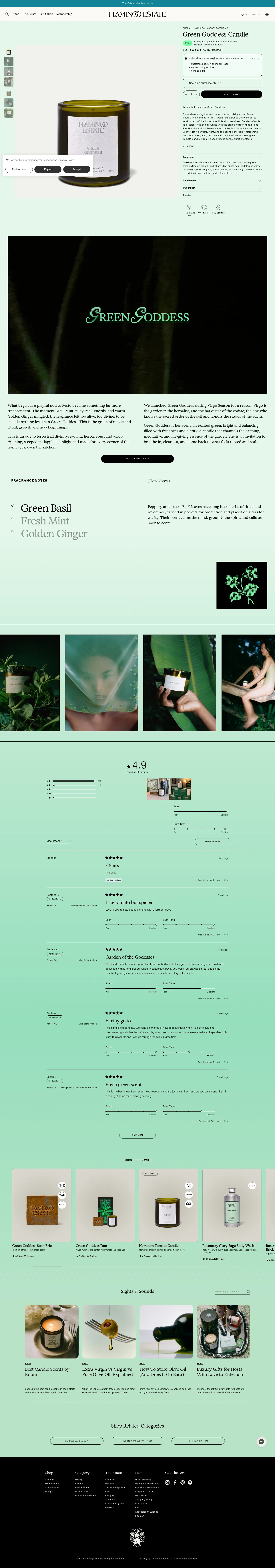 flamingoestate.com/products/green-goddess-candle on desktop, full screenshot