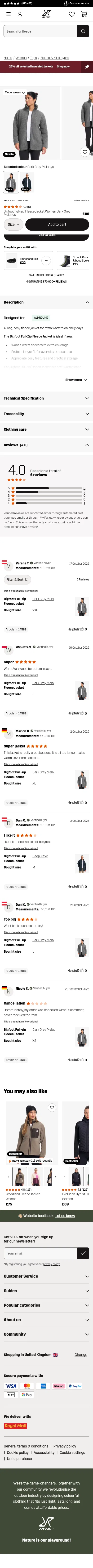 revolutionrace.co.uk/women/tops/fleece/bigfoot-full-zip-fleece-jacket-women on mobile, full screenshot