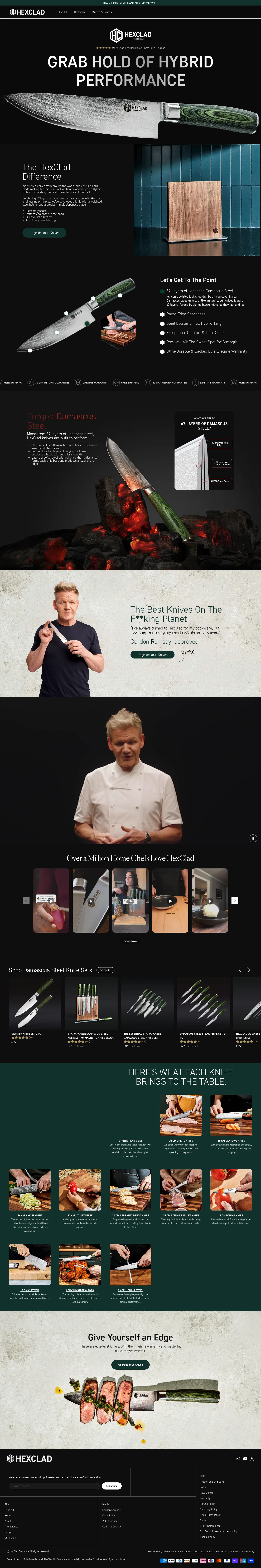 hexclad.co.uk/pages/premium-knives on desktop, full screenshot