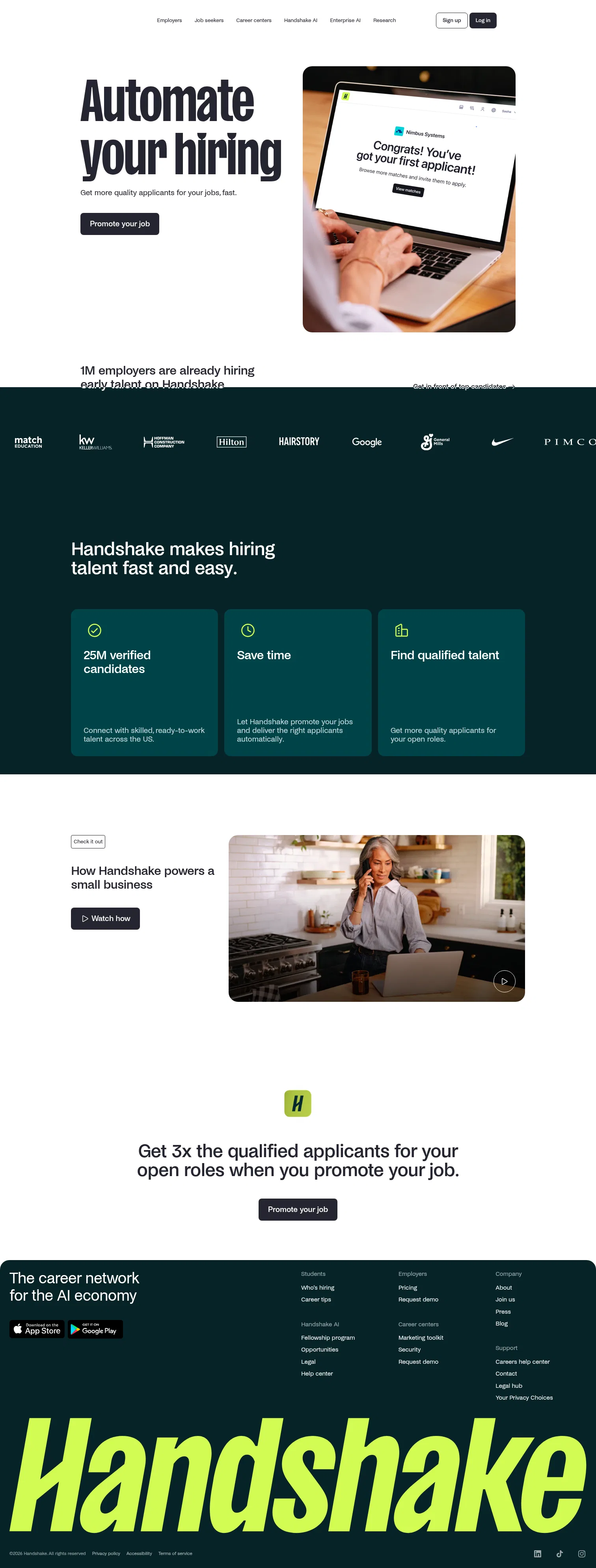 joinhandshake.com/employers/boost-your-job on desktop, full screenshot