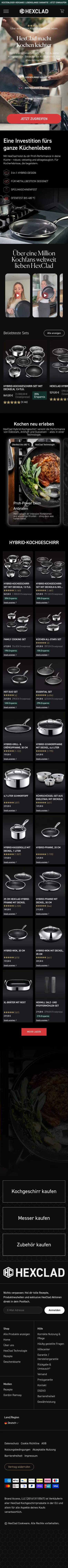 hexclad.eu/de/pages/premium-kochgeschirr-set-V1 on mobile, full screenshot