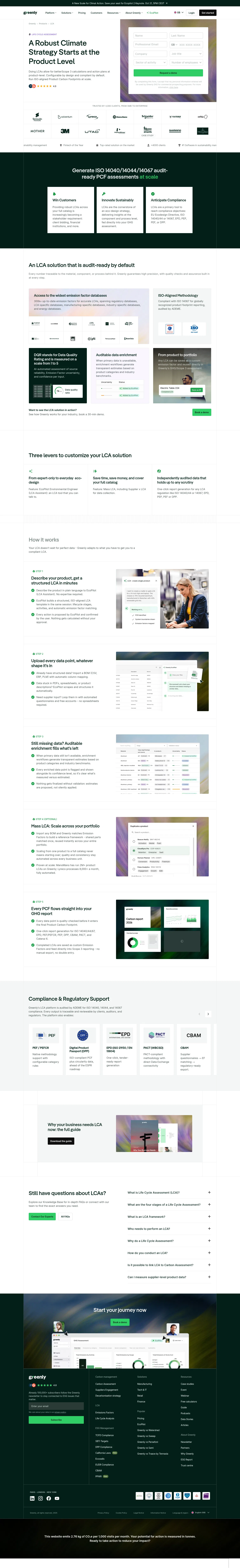 greenly.earth/en-gb/products/lca on desktop, full screenshot