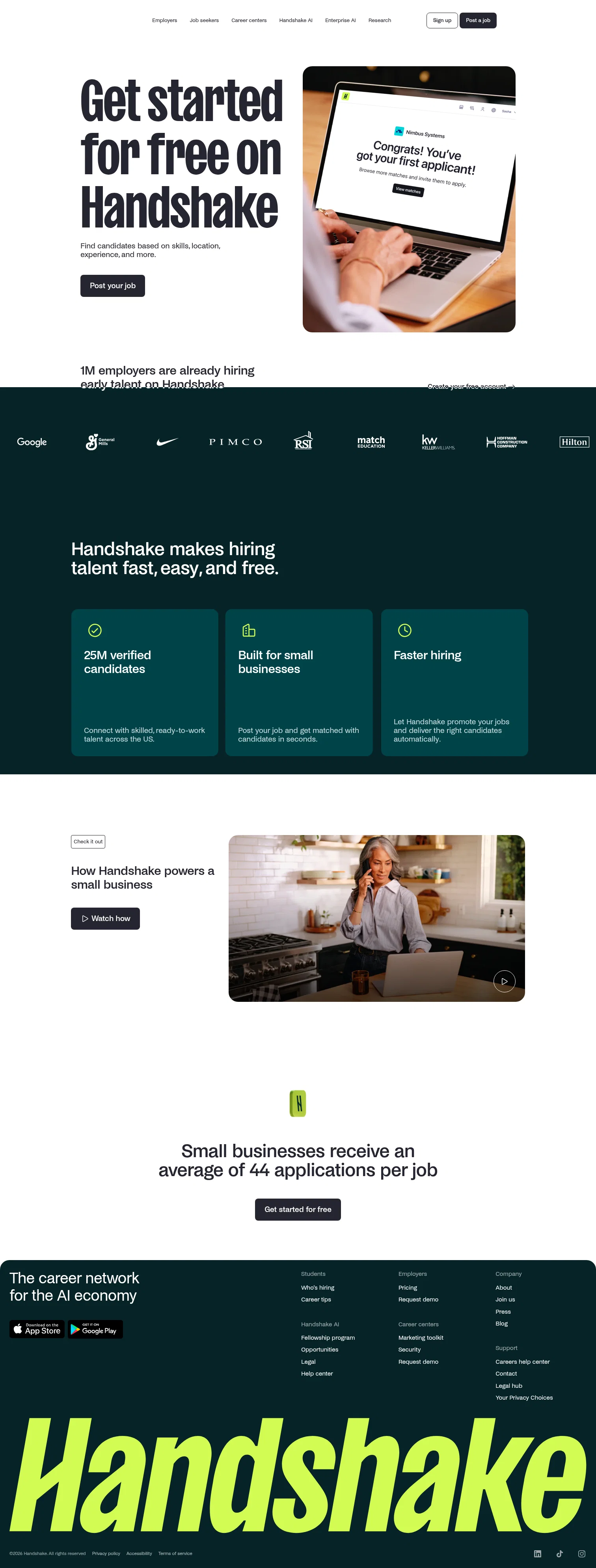 Handshake landing page