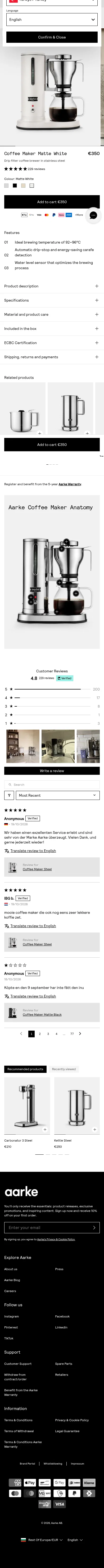 aarke.com/en-roe/products/coffee-maker-matte-white on mobile