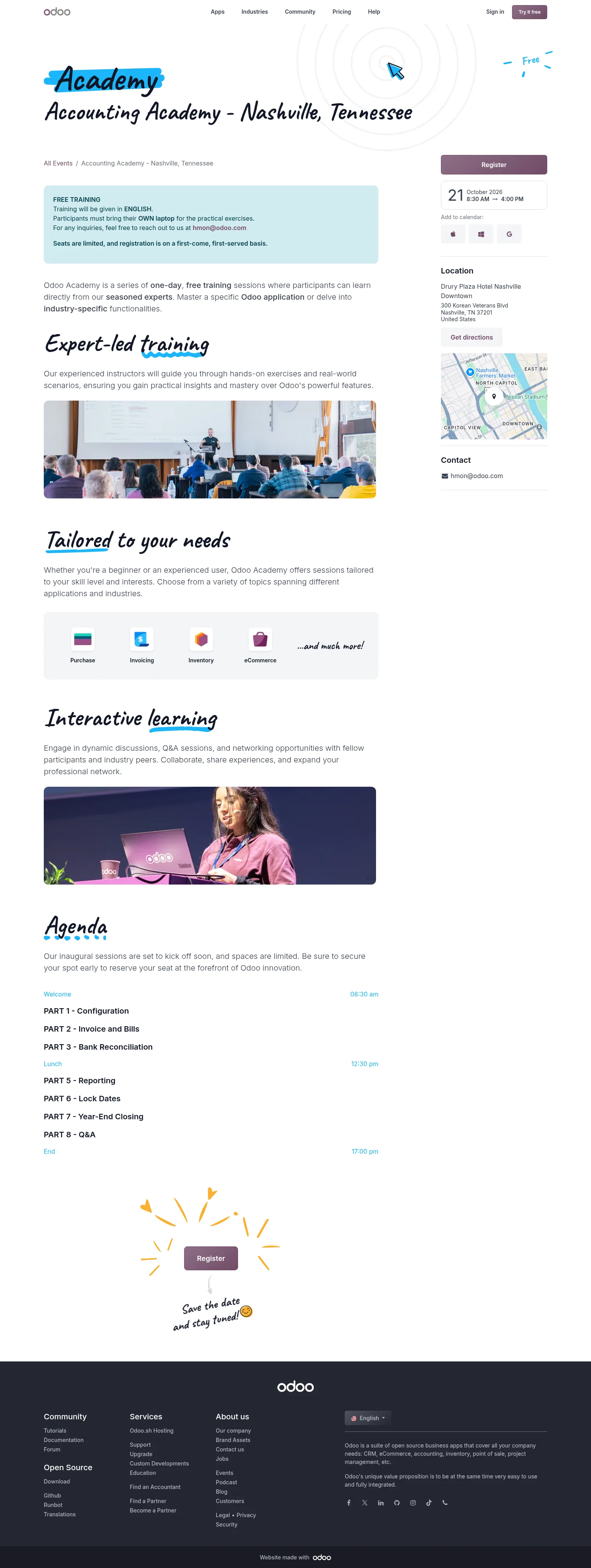 odoo.com/event/accounting-academy-nashville-tennessee-9590/register on desktop, full screenshot