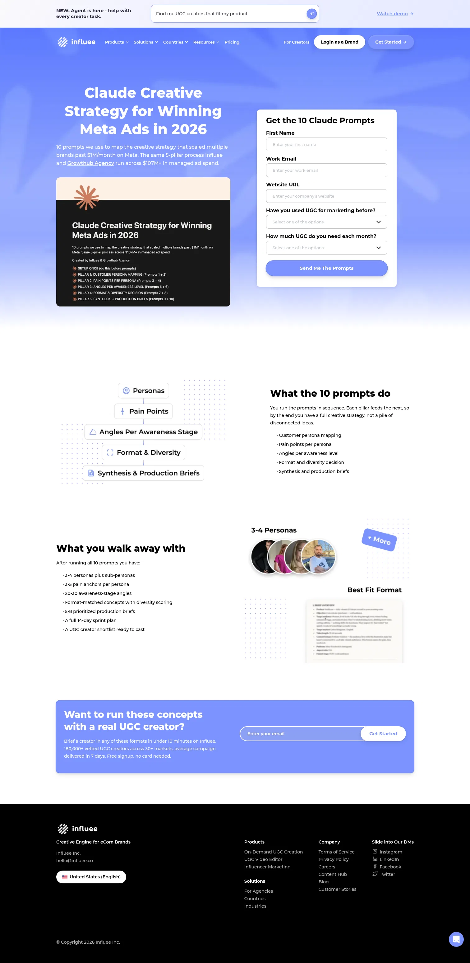 influee.co/content-hub/claude-meta-ads-strategy on desktop, full screenshot