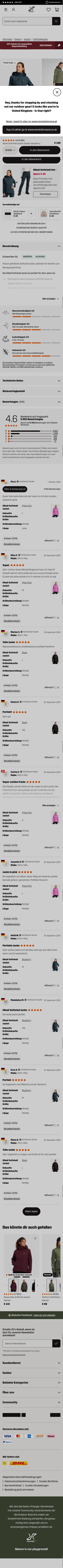 revolutionrace.at/damen/jacken/softshelljacken/hiball-softshell-jacket-women on mobile, full screenshot