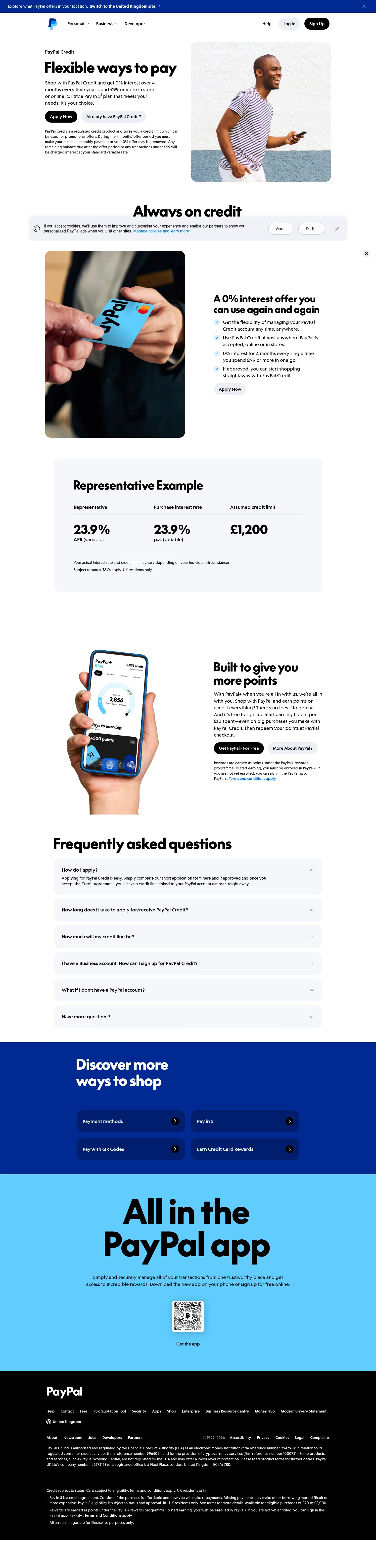 paypal.com/uk/digital-wallet/ways-to-pay/credit-services on desktop, full screenshot