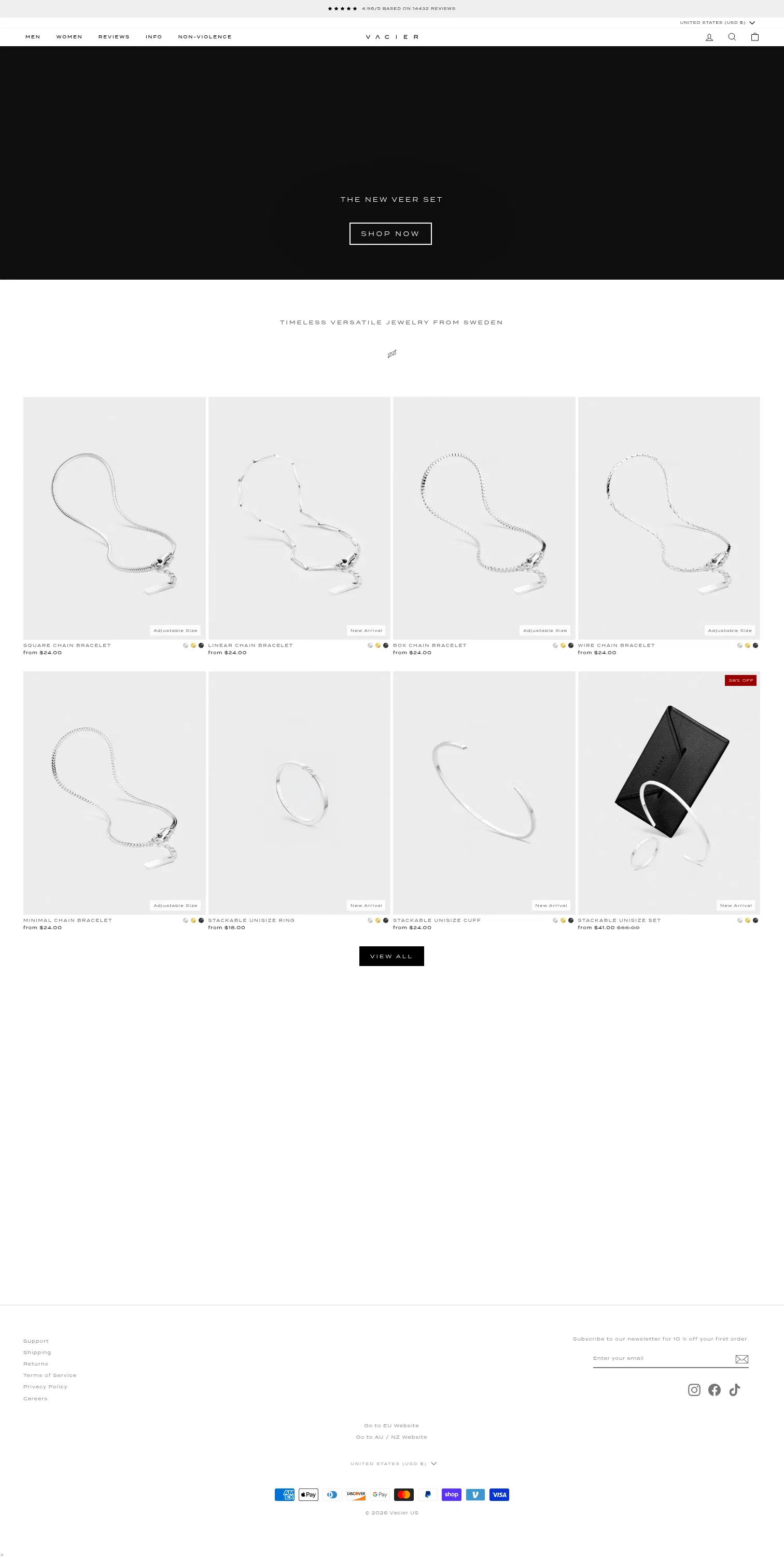 vacier.com/pages/men on desktop, full screenshot