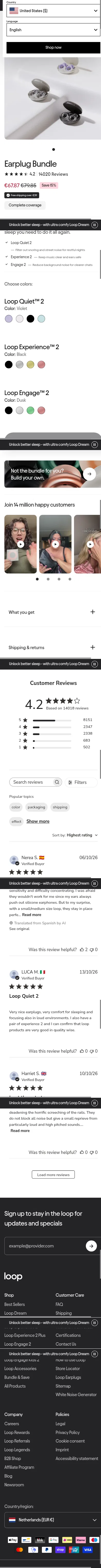 loopearplugs.com/products/earplug-bundle on mobile, full screenshot