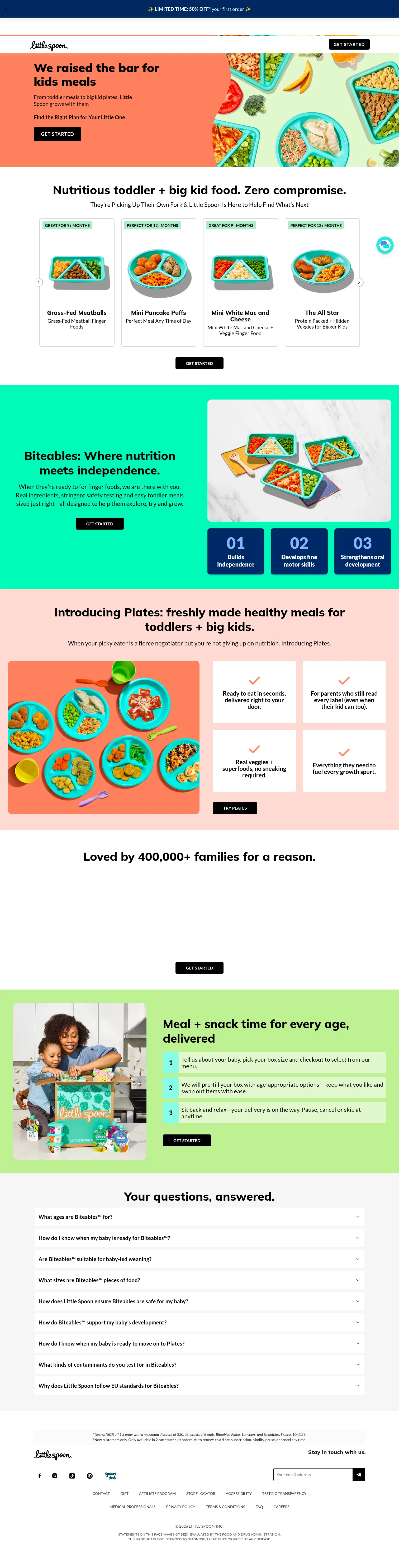 littlespoon.com/biteables-and-plates on desktop, full screenshot
