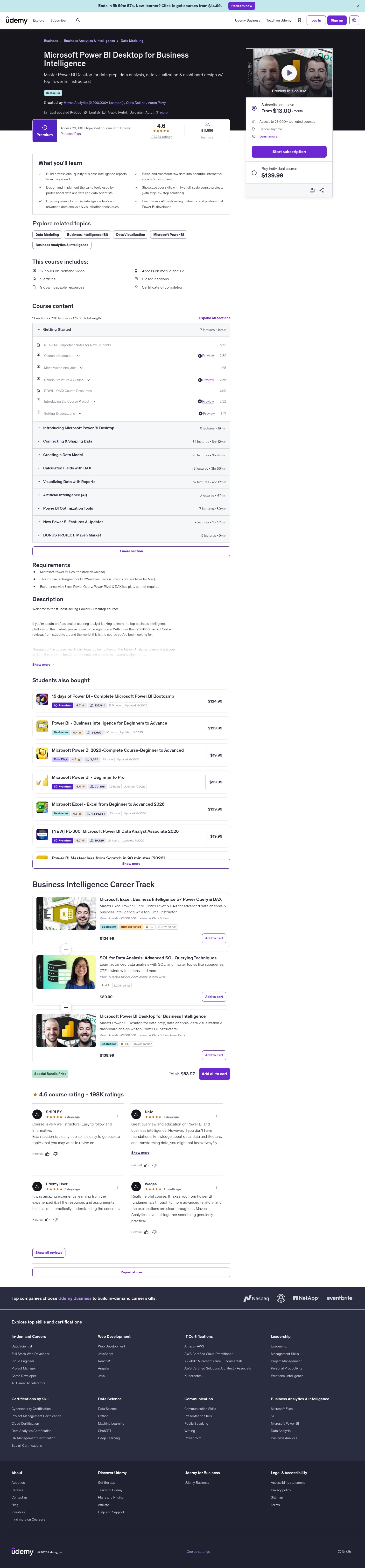 udemy.com/course/microsoft-power-bi-up-running-with-power-bi-desktop on desktop, full screenshot
