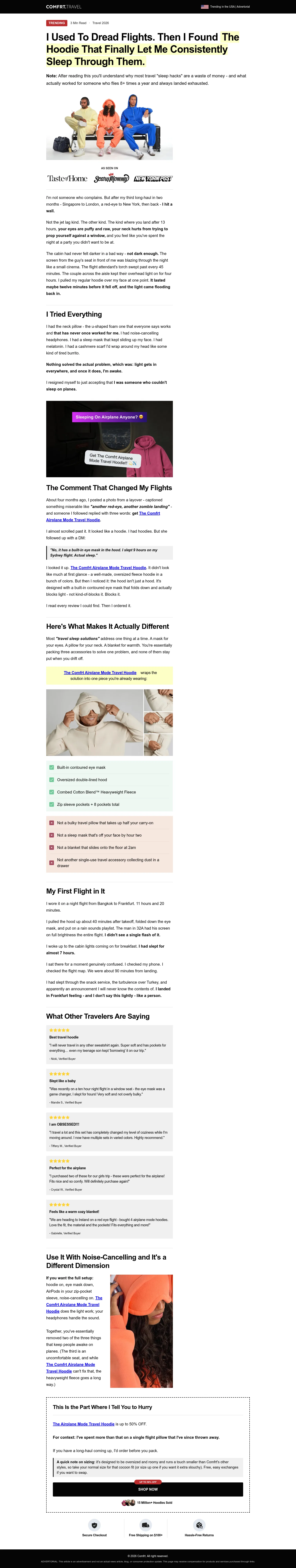 try.comfrt.com/presell/adv05 on desktop, full screenshot