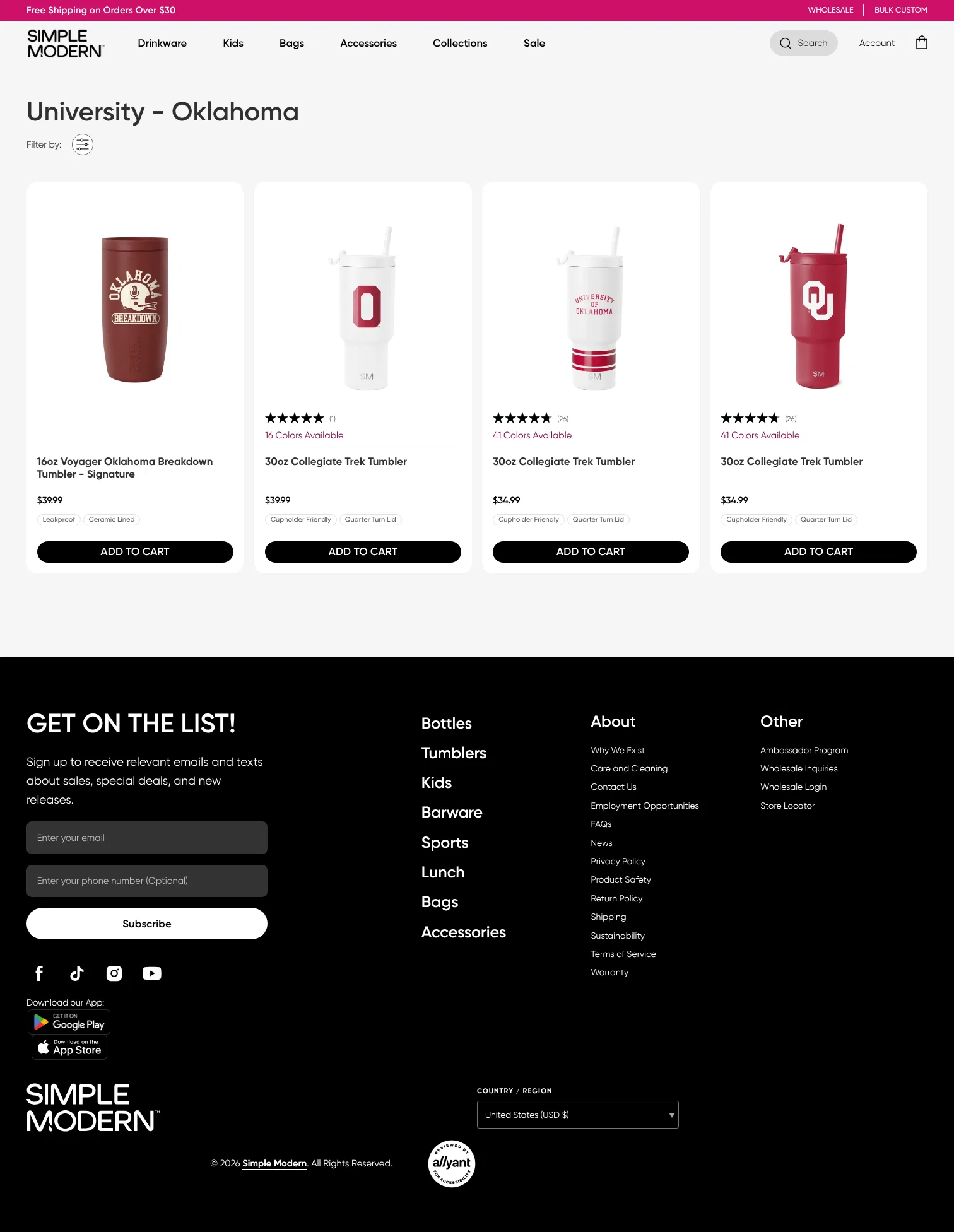 simplemodern.com/collections/university-oklahoma on desktop, full screenshot