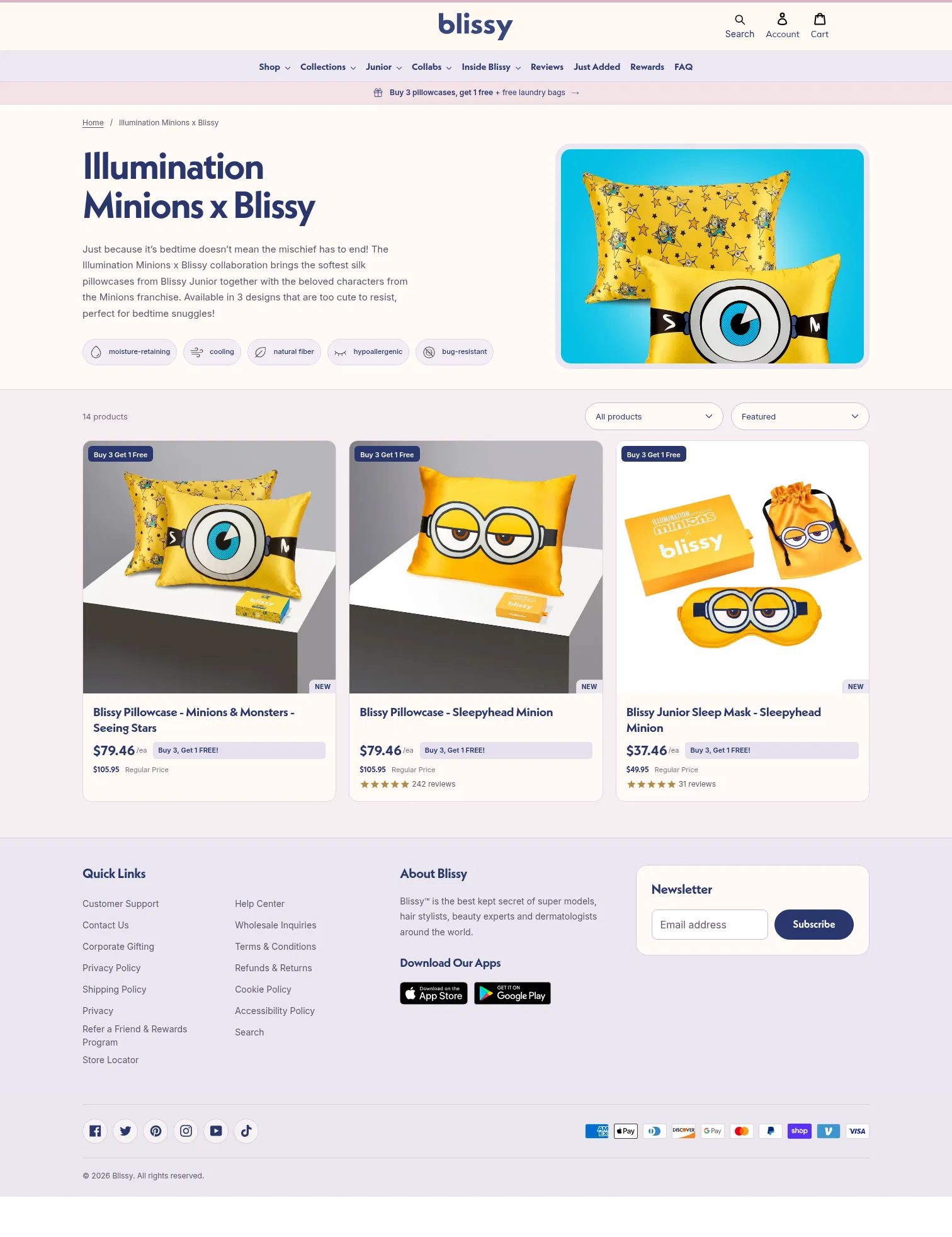 blissy.com/collections/minions-collection on desktop, full screenshot