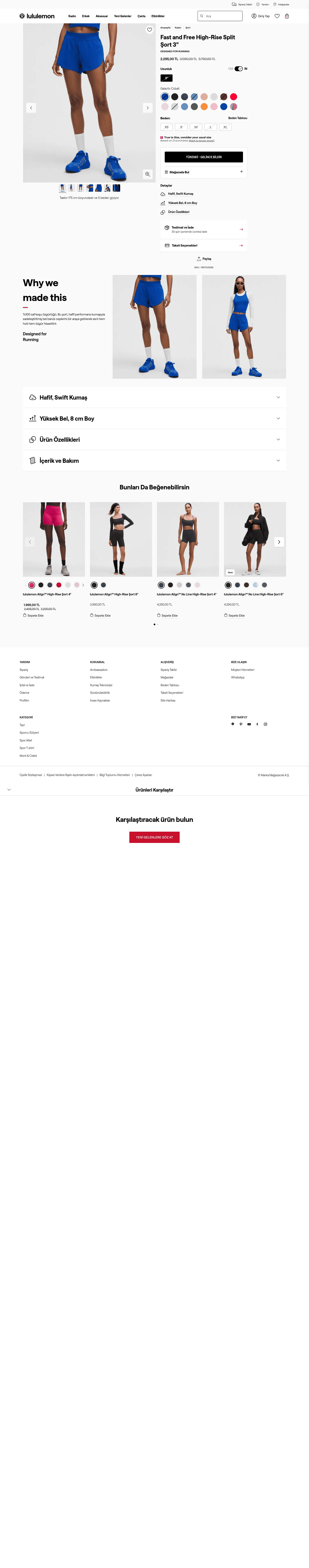 lululemon.com.tr/tr-tr/p/fast-and-free-high-rise-split-sort-3/prod11860117 on desktop, full screenshot