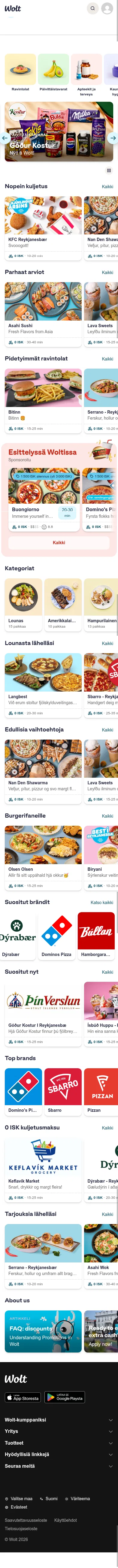 wolt.com/fi/discovery on mobile, full screenshot