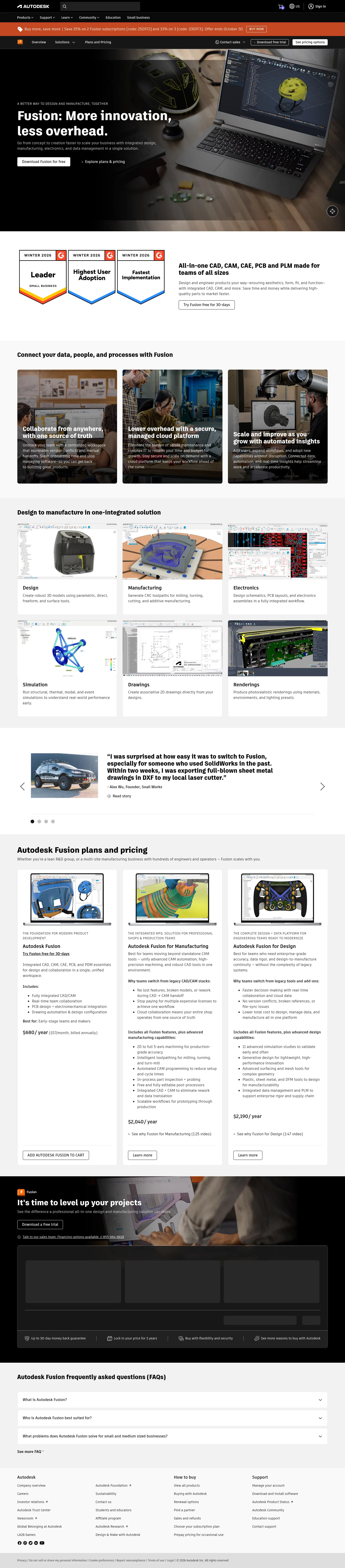 autodesk.com/campaigns/fusion-360/scale-your-business on desktop, full screenshot