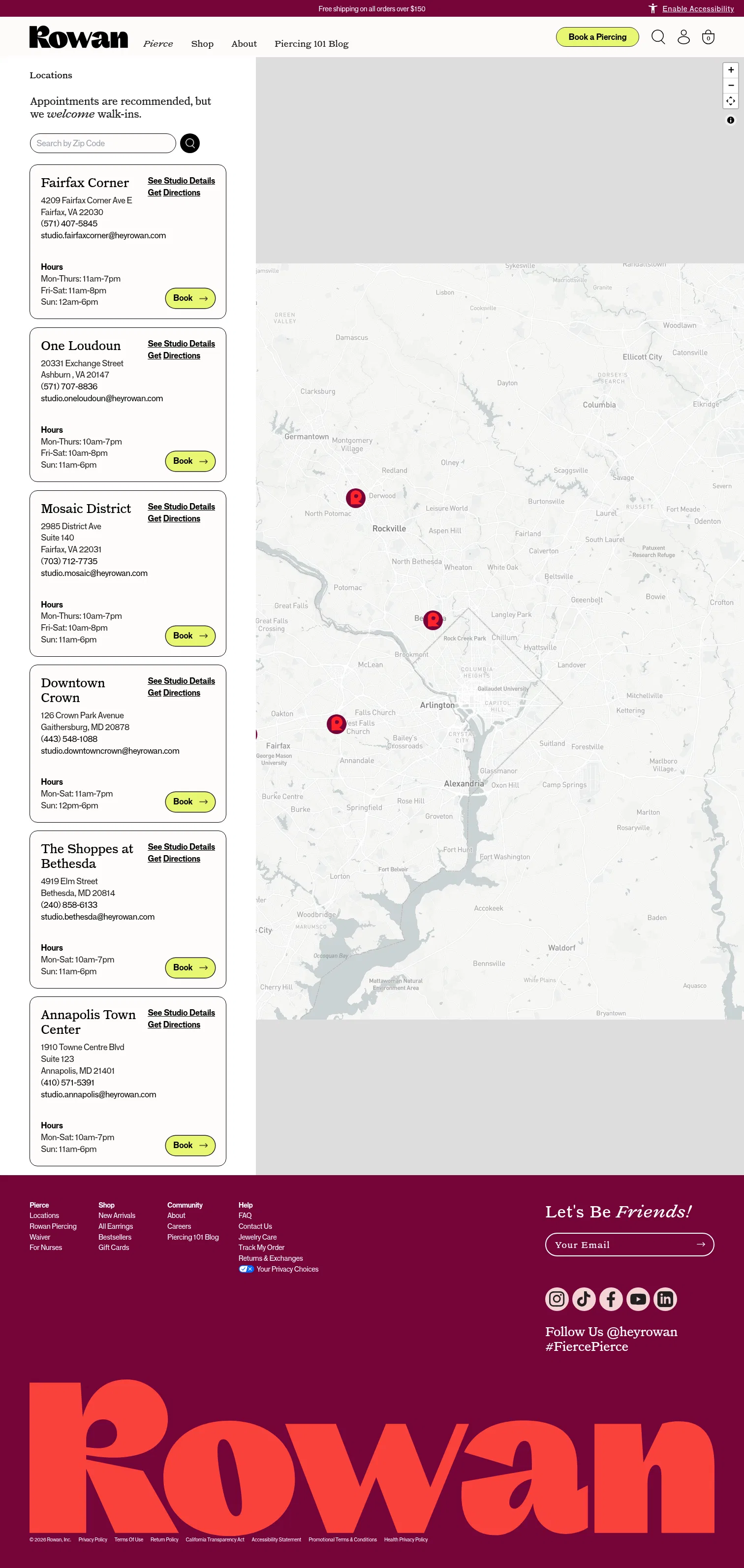 heyrowan.com/pages/store-locator on desktop, full screenshot