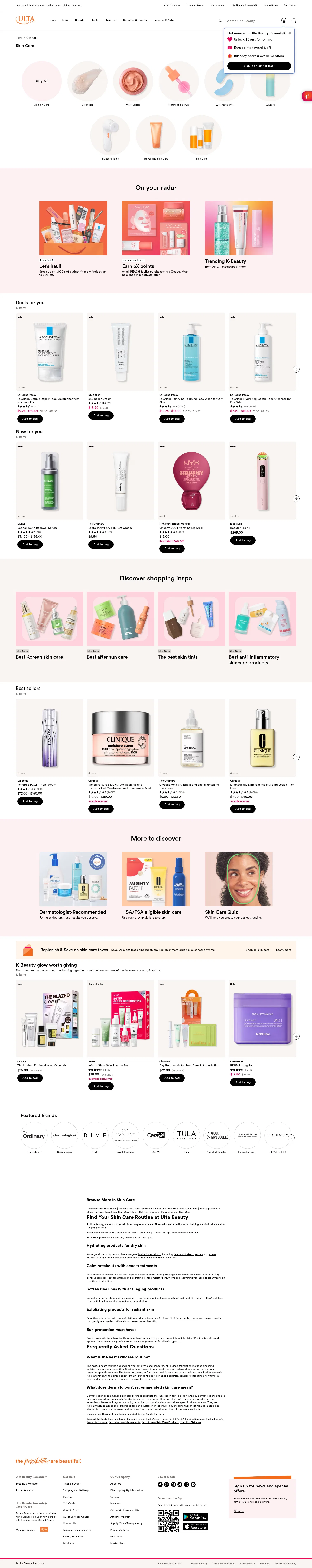 ulta.com/shop/skin-care on desktop, full screenshot
