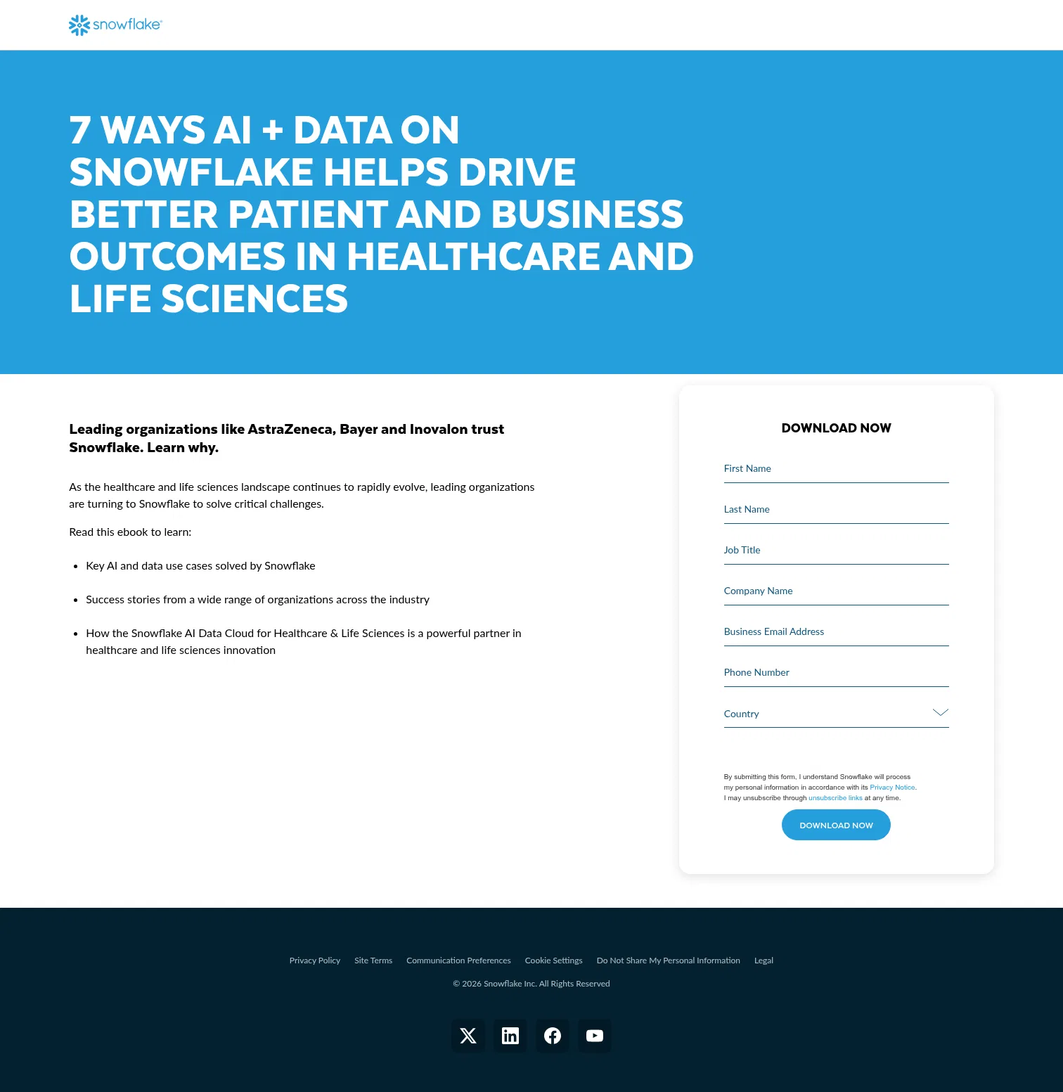 snowflake.com/en/resources/ebook/7-ways-ai-data-on-snowflake-helps-drive-better-patient-and-business-outcomes-in-healthcare-and-life-sciences on desktop, full screenshot