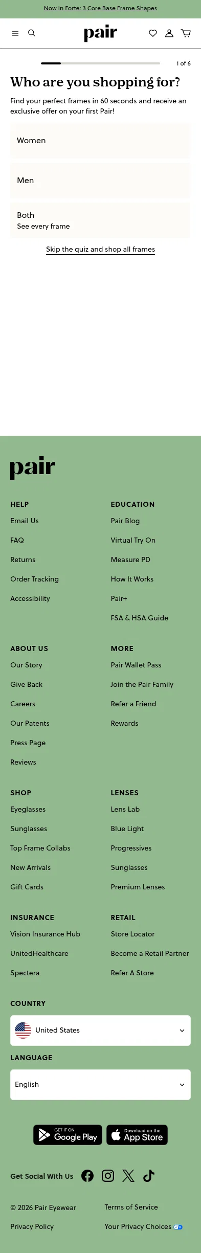 paireyewear.com/pages/find-your-frame on mobile