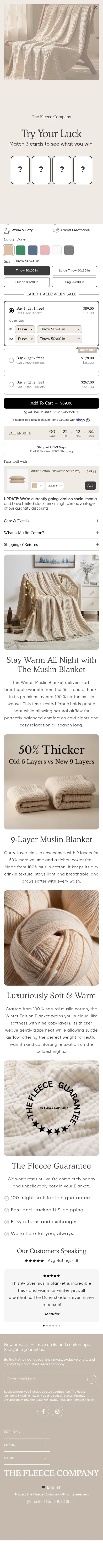 thefleececompany.com/products/the-new-winter-muslin-blanket-100-muslin-cotton on mobile, full screenshot