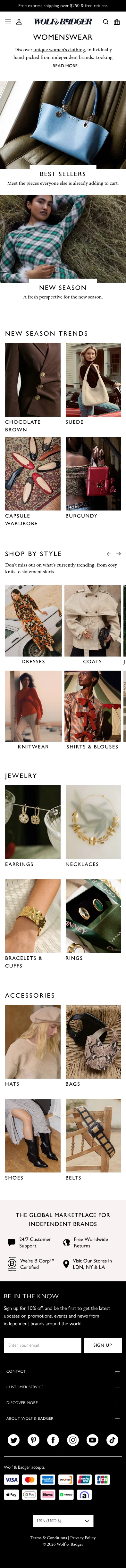 wolfandbadger.com/features/womenswear on mobile