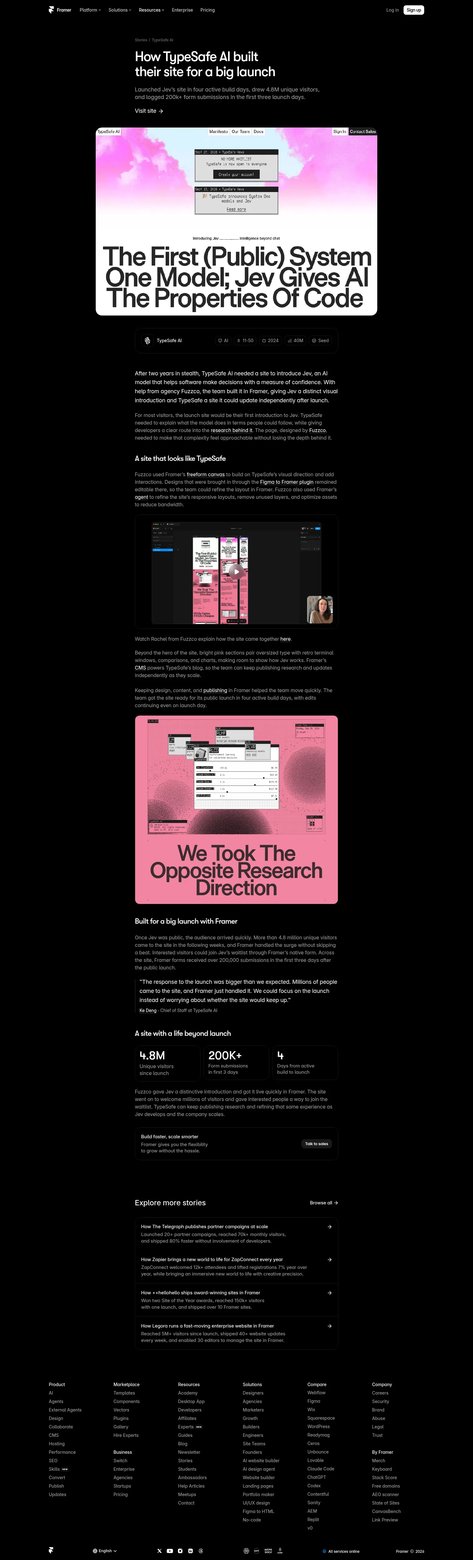 framer.com/stories/typesafe on desktop, full screenshot
