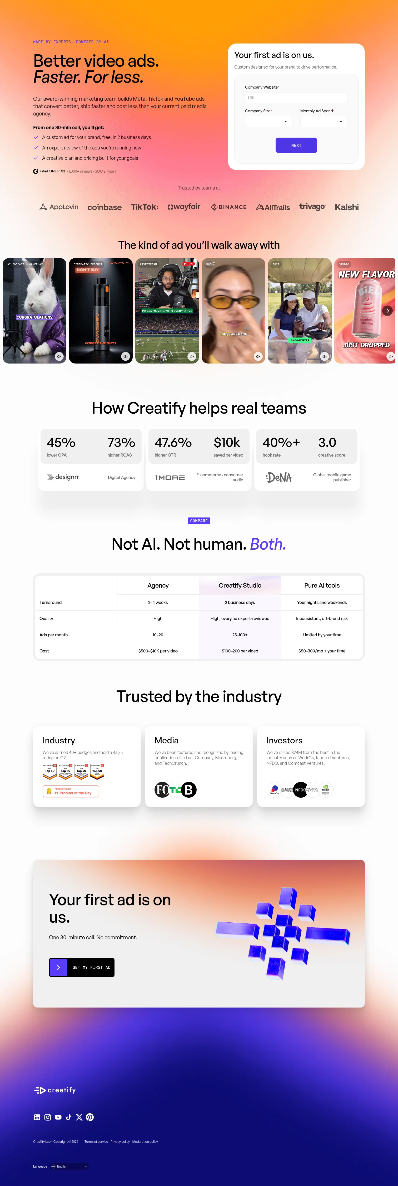 Creatify AI landing page