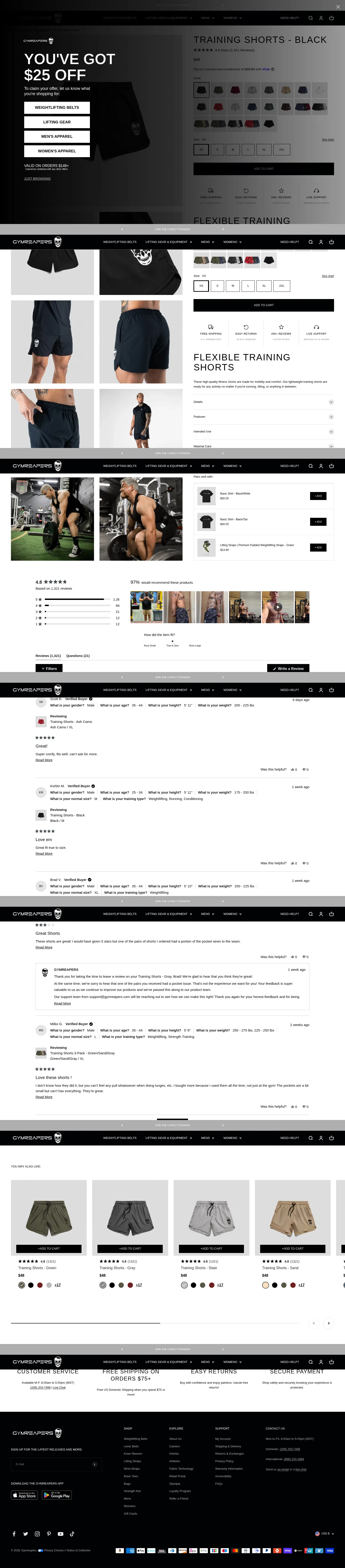 gymreapers.com/products/gymreapers-training-shorts-black on desktop, full screenshot