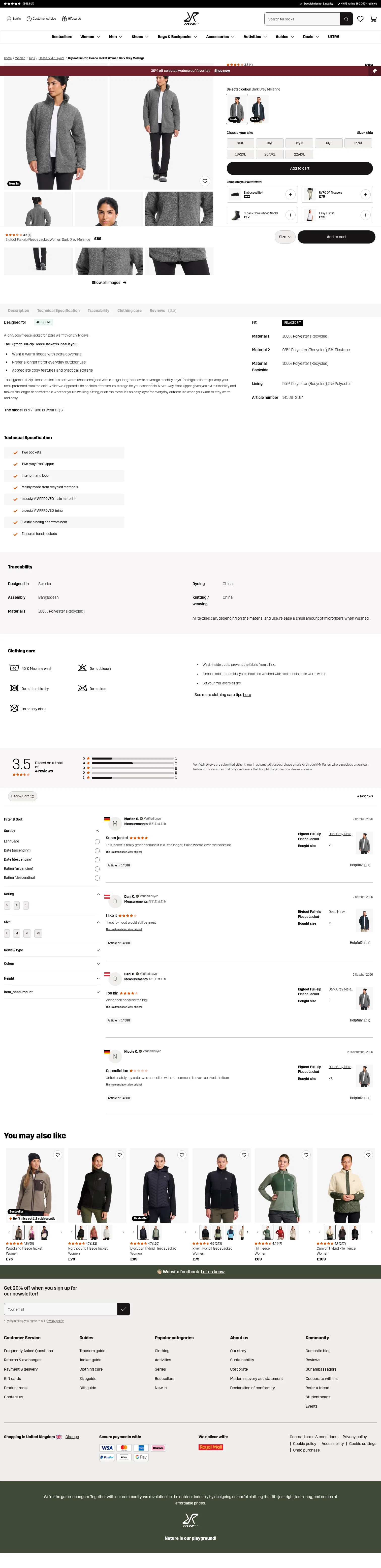 revolutionrace.co.uk/women/tops/fleece/bigfoot-full-zip-fleece-jacket-women on desktop, full screenshot