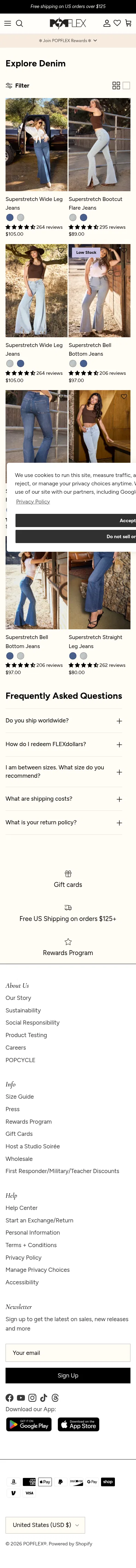 popflexactive.com/collections/explore-denim on mobile, full screenshot