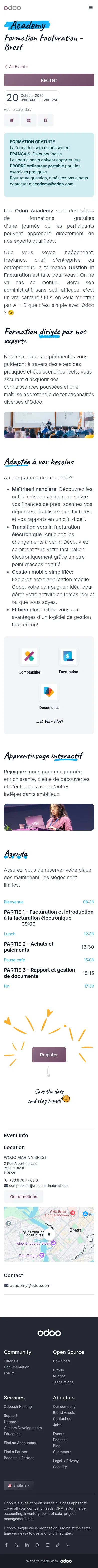 odoo.com/event/formation-facturation-brest-12356/register on mobile, full screenshot