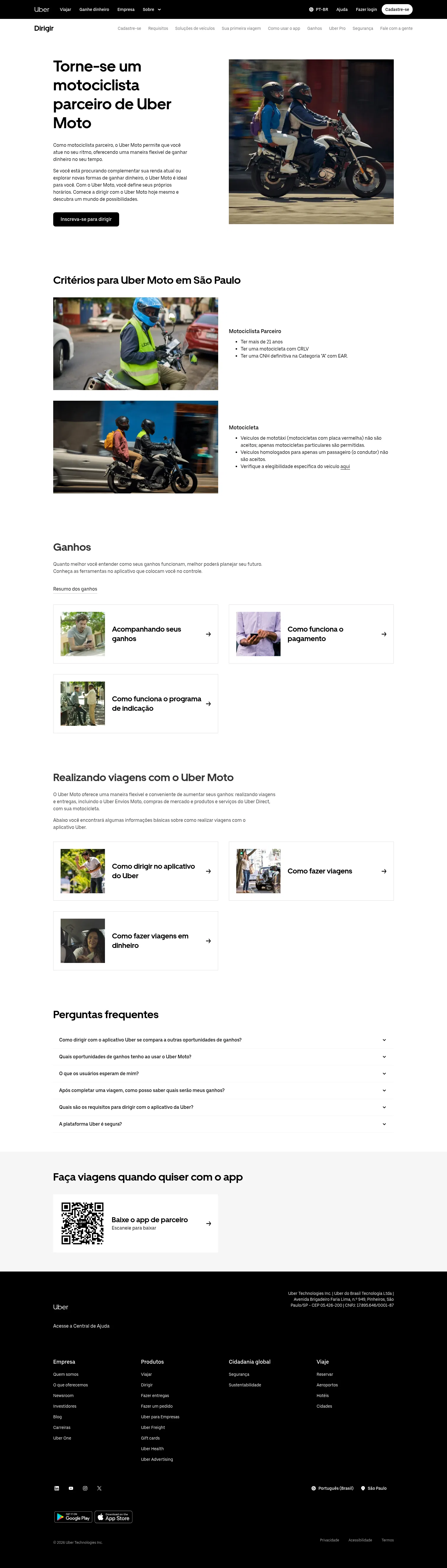 uber.com/br/pt-br/drive/services/uber-moto on desktop, full screenshot