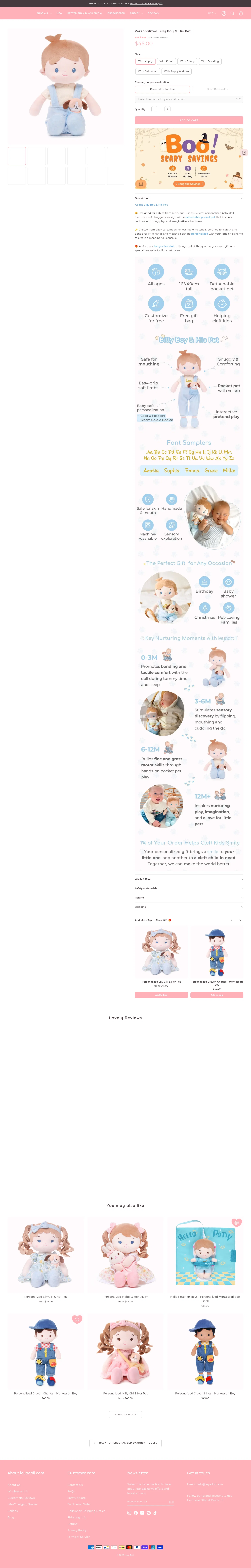 leyadoll.com/collections/personalized-daydream-girls-for-babies-children/products/personalized-billy-boy-his-pet on desktop