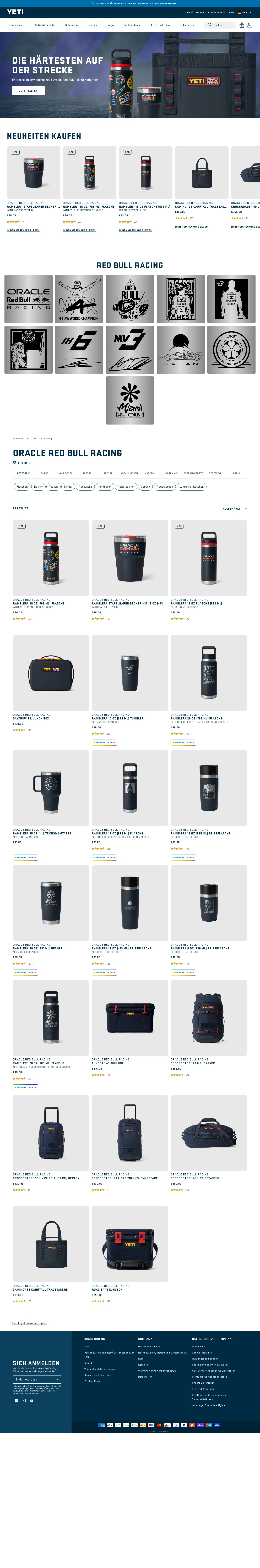 de.yeti.com/collections/oracle-red-bull-racing on desktop, full screenshot