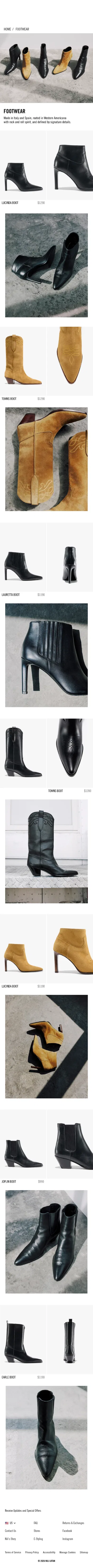 nililotan.com/pages/footwear on mobile, full screenshot