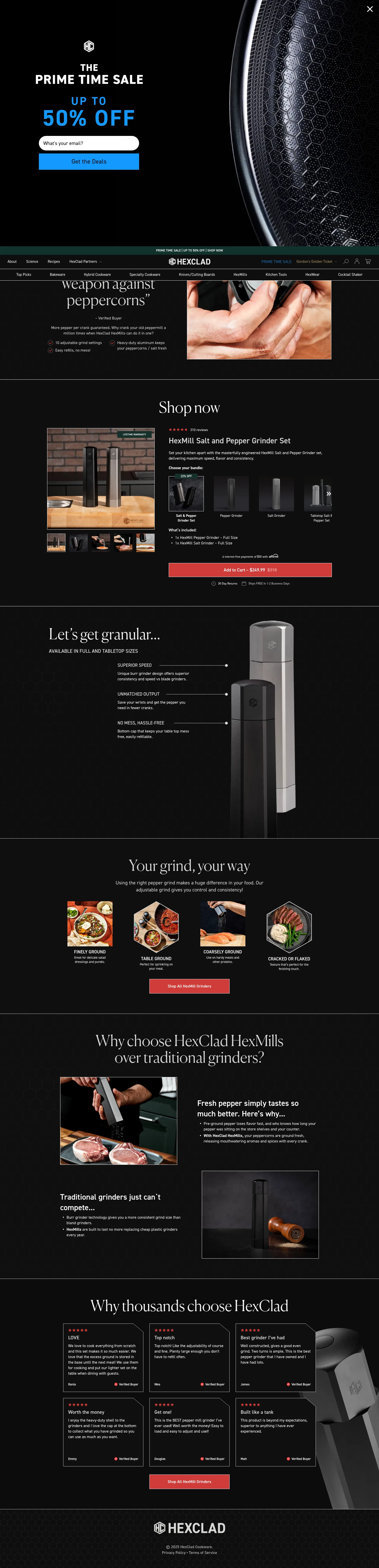 hexclad.com/pages/hexmill-lp on desktop, full screenshot
